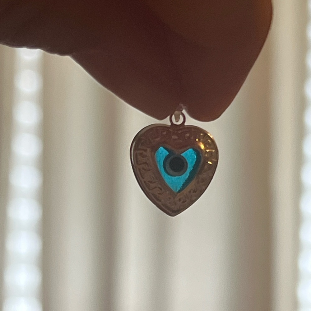 Sterling Silver Mini Blue Evil Eye Heart Pendant - Picture 2 of 3